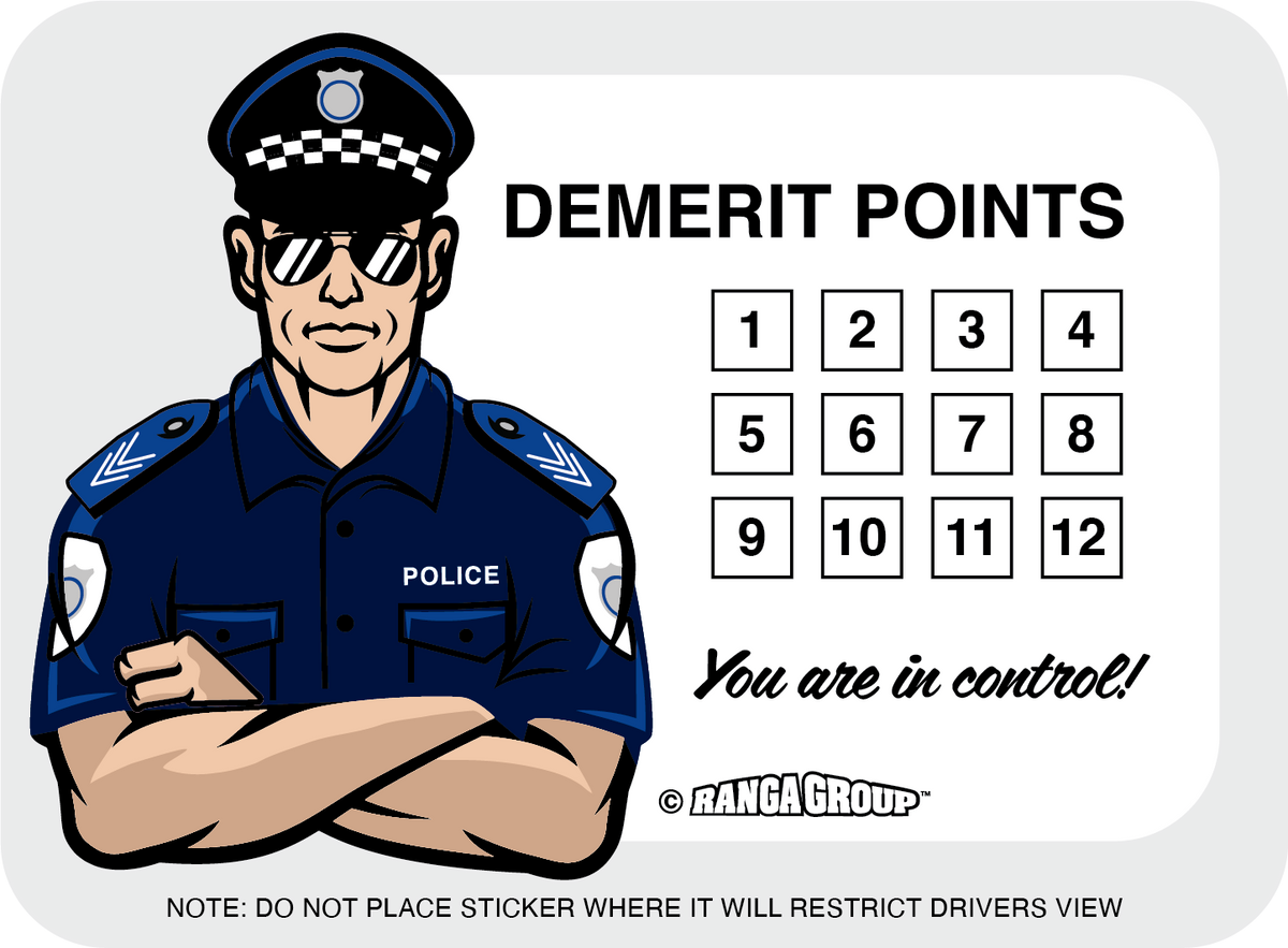 Demerit Points Reminder, Internal Window Decal Ranga Grips